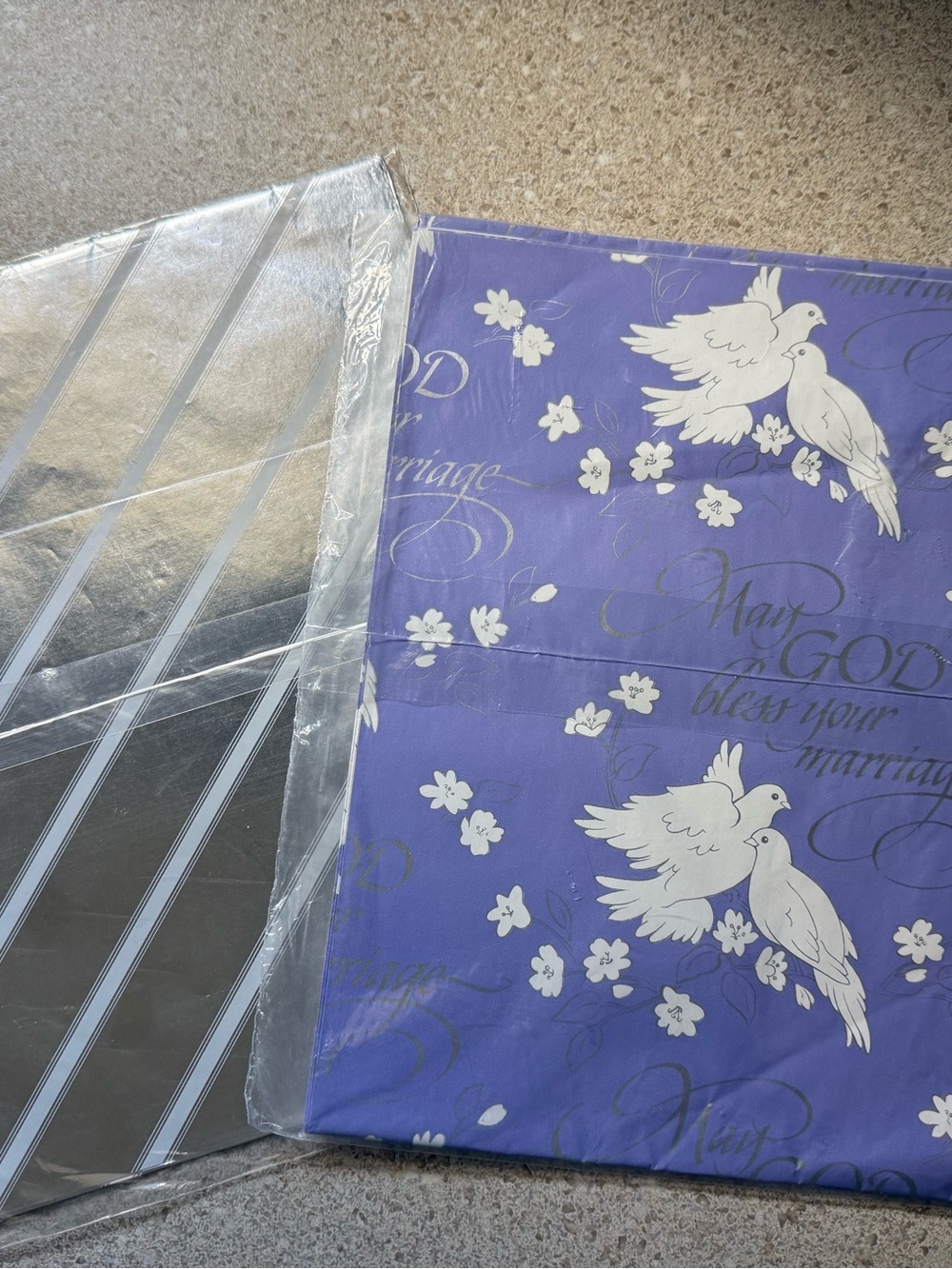 Vintage- Elegant Purple Dove & Metalic Silver White Striped Wedding Gift Wrap